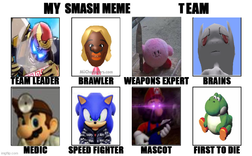 Smash team | SMASH MEME                      T | image tagged in my zombie apocalypse team v2 memes | made w/ Imgflip meme maker