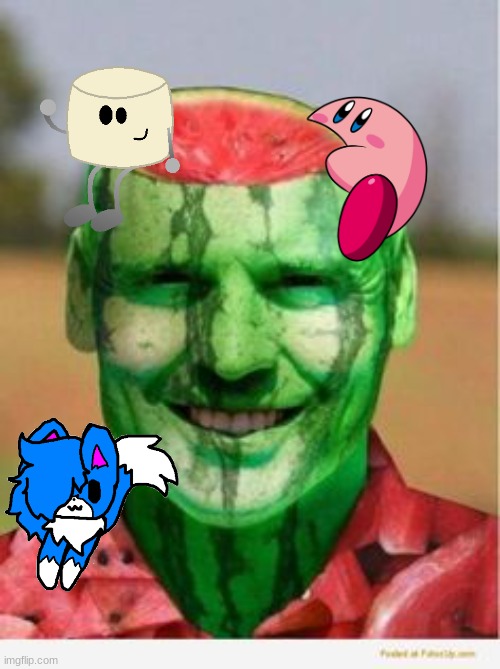 Mixmellow, Cloud and- hey is that Melon Kirby? | image tagged in watermelon guy | made w/ Imgflip meme maker