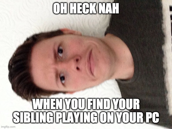 A random meme.... | OH HECK NAH; WHEN YOU FIND YOUR SIBLING PLAYING ON YOUR PC | image tagged in a random meme | made w/ Imgflip meme maker