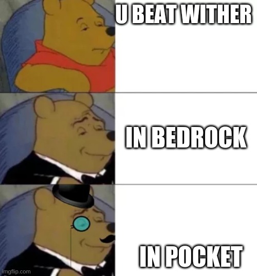 fancy winnie the pooh | U BEAT WITHER; IN BEDROCK; IN POCKET | image tagged in fancy winnie the pooh | made w/ Imgflip meme maker