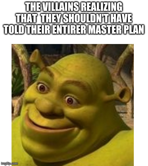 THE VILLAINS REALIZING THAT  THEY SHOULDN'T HAVE TOLD THEIR ENTIRER MASTER PLAN | image tagged in blank white template | made w/ Imgflip meme maker