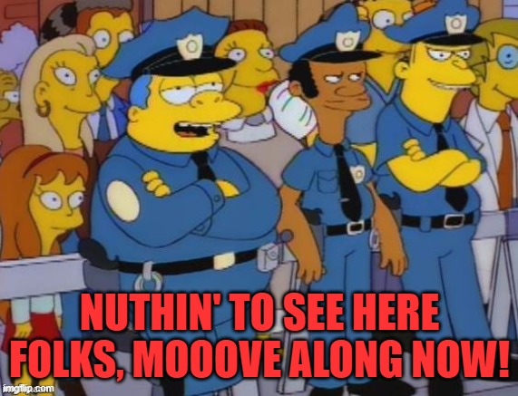 Chief Wiggum | NUTHIN' TO SEE HERE FOLKS, MOOOVE ALONG NOW! | image tagged in chief wiggum | made w/ Imgflip meme maker