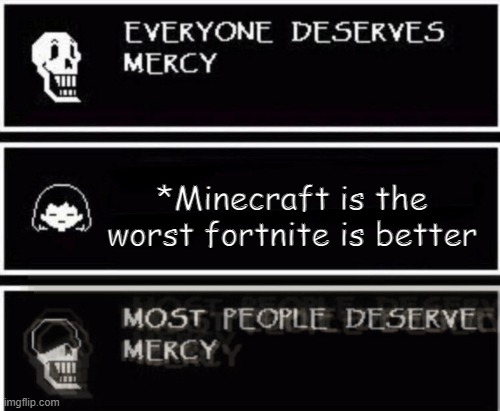 M O S T P E O P L E | *Minecraft is the worst fortnite is better | image tagged in papyrus hates you,minecraft | made w/ Imgflip meme maker