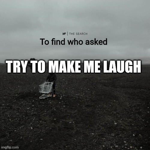 THE SEARCH To find who asked | TRY TO MAKE ME LAUGH | image tagged in the search to find who asked | made w/ Imgflip meme maker