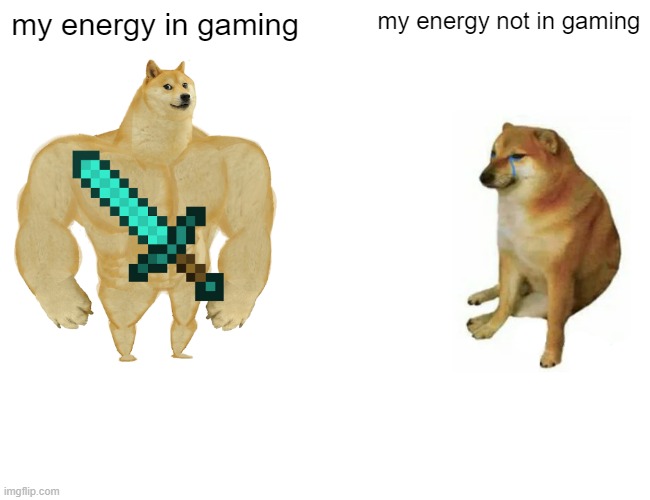 Buff Doge vs. Cheems | my energy in gaming; my energy not in gaming | image tagged in memes,buff doge vs cheems | made w/ Imgflip meme maker