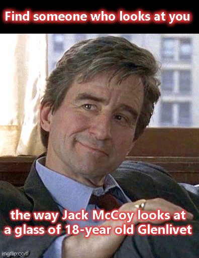 Find them | Find someone who looks at you; the way Jack McCoy looks at a glass of 18-year old Glenlivet | image tagged in jack mccoy,law and order,romantic,humor | made w/ Imgflip meme maker