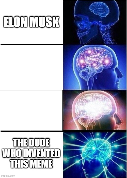 My First Bad Meme That Actually Isn't A Meme | ELON MUSK; THE DUDE WHO INVENTED THIS MEME | image tagged in memes,expanding brain | made w/ Imgflip meme maker