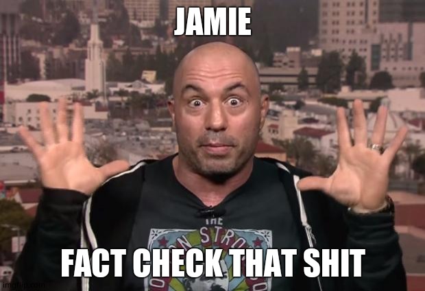 Joe Rogan | JAMIE FACT CHECK THAT SHIT | image tagged in joe rogan | made w/ Imgflip meme maker