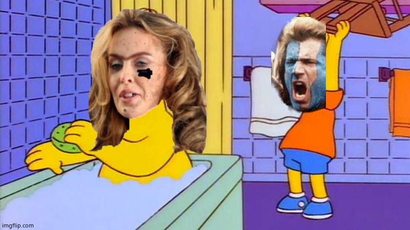 Syd hitting Kylie with a chair | image tagged in bart hitting homer with a chair,crossover templates | made w/ Imgflip meme maker