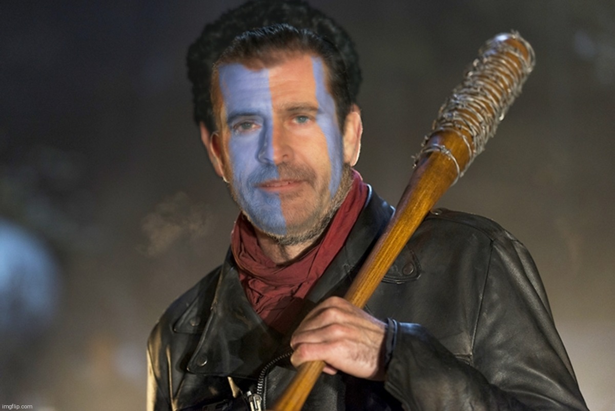 Someone said Syd is a Lib. | image tagged in negan and lucille,william wallace sticker,the walking dead's negan,jeffrey dean morgan,mel gibson,crossover templates | made w/ Imgflip meme maker