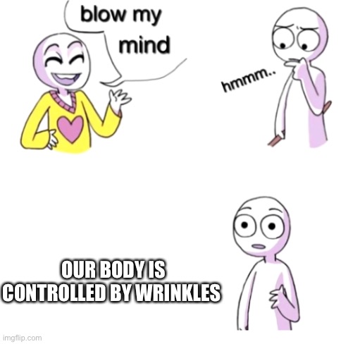 Mind has been blown | OUR BODY IS CONTROLLED BY WRINKLES | image tagged in blow my mind | made w/ Imgflip meme maker