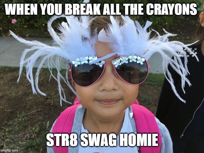 crayon destuctor | WHEN YOU BREAK ALL THE CRAYONS; STR8 SWAG HOMIE | image tagged in lol so funny | made w/ Imgflip meme maker