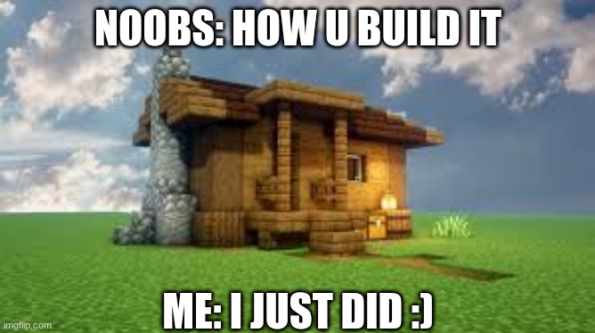  NOOBS: HOW U BUILD IT; ME: I JUST DID :) | image tagged in minecraft,noobs,house,hut | made w/ Imgflip meme maker