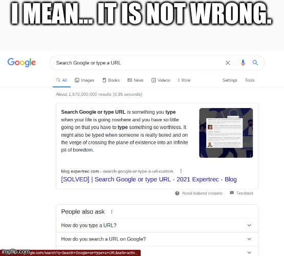 I typed Search Google or type a URL and this happened | I MEAN... IT IS NOT WRONG. | image tagged in search google or type a url | made w/ Imgflip meme maker