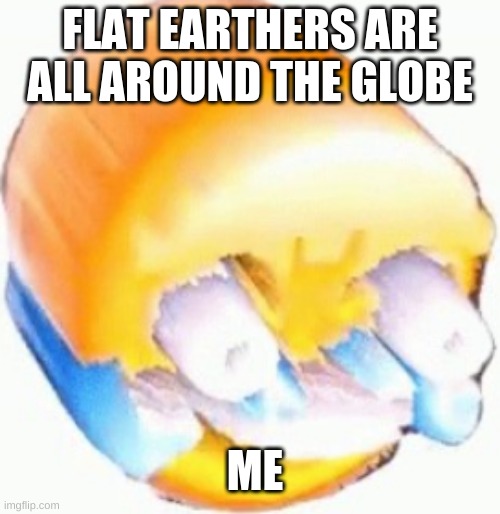 Flat Earthers | FLAT EARTHERS ARE ALL AROUND THE GLOBE; ME | image tagged in laughing crying emoji with open eyes | made w/ Imgflip meme maker