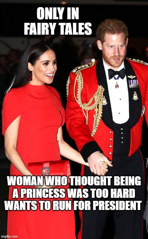 President Meghan Markle |  ONLY IN FAIRY TALES; WOMAN WHO THOUGHT BEING A PRINCESS WAS TOO HARD WANTS TO RUN FOR PRESIDENT | image tagged in meghan markle,president,funny,politics,unbelievable,privilege | made w/ Imgflip meme maker