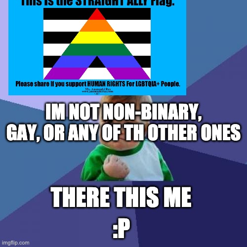 im straight but i support : P | IM NOT NON-BINARY, GAY, OR ANY OF TH OTHER ONES; :P; THERE THIS ME | image tagged in memes,success kid | made w/ Imgflip meme maker