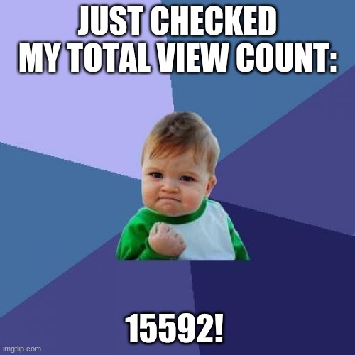Success Kid | JUST CHECKED MY TOTAL VIEW COUNT:; 15592! | image tagged in memes,success kid | made w/ Imgflip meme maker