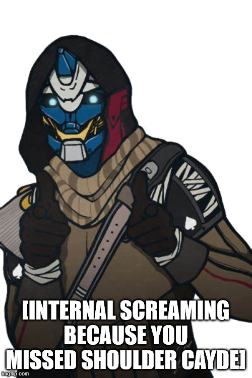 Shoulder Cayde | [INTERNAL SCREAMING BECAUSE YOU MISSED SHOULDER CAYDE] | image tagged in shoulder cayde | made w/ Imgflip meme maker