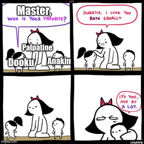 Sorry I haven't posted in awhile, I have been focussing most of my attention on my new stream. | Master, Dooku; Anakin; Palpatine | image tagged in it's you and by a lot high res | made w/ Imgflip meme maker