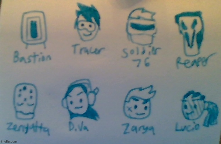 Drew some Overwatch heroes from memory (sorry about bad image quality) | image tagged in overwatch | made w/ Imgflip meme maker