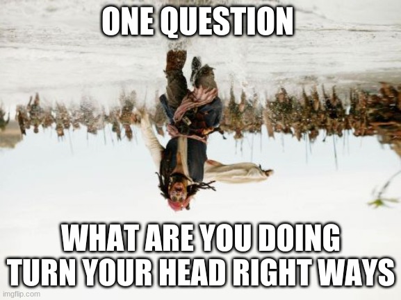 why are looking upside down? | ONE QUESTION; WHAT ARE YOU DOING TURN YOUR HEAD RIGHT WAYS | image tagged in memes,jack sparrow being chased | made w/ Imgflip meme maker