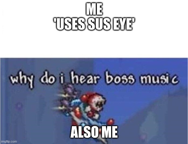 i used to be bad at terraria | ME
'USES SUS EYE'; ALSO ME | image tagged in why do i hear boss music | made w/ Imgflip meme maker
