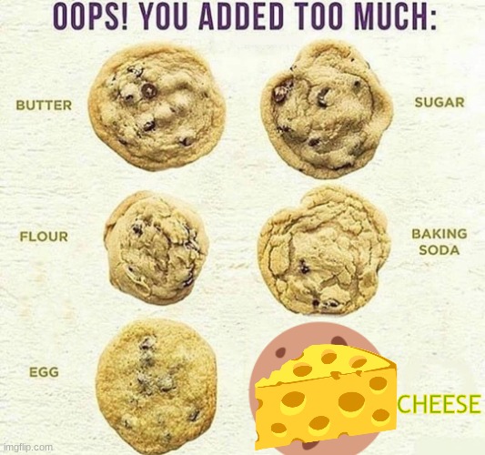 Oops, You Added Too Much | CHEESE | image tagged in oops you added too much | made w/ Imgflip meme maker