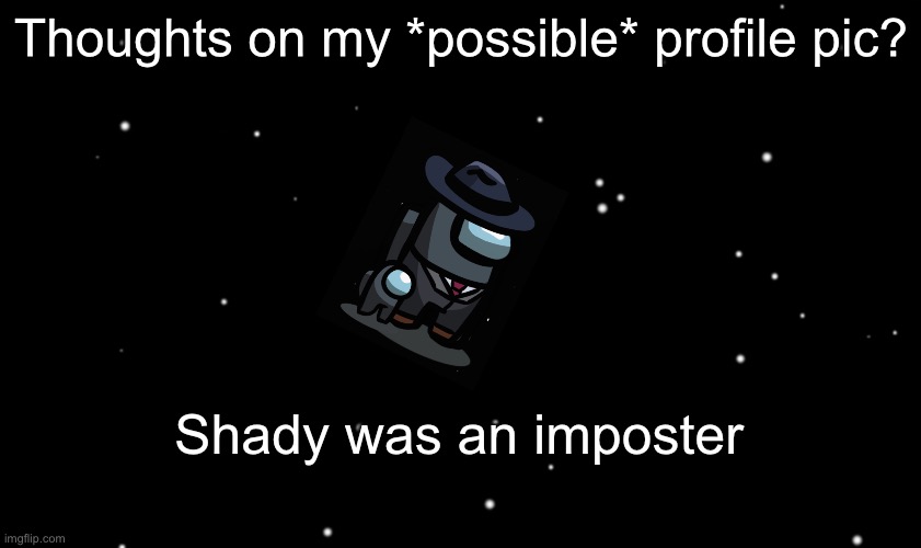 Thoughts? | Thoughts on my *possible* profile pic? Shady was an imposter | image tagged in among us ejected | made w/ Imgflip meme maker