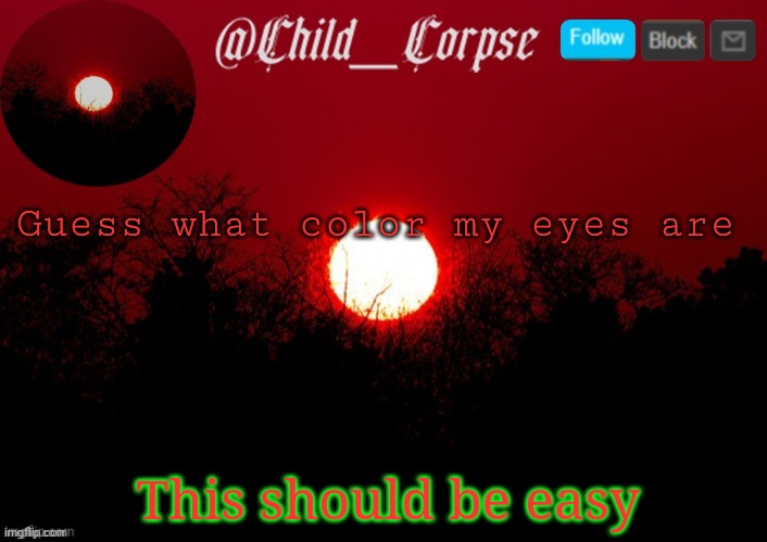 T | Guess what color my eyes are; This should be easy | image tagged in t | made w/ Imgflip meme maker