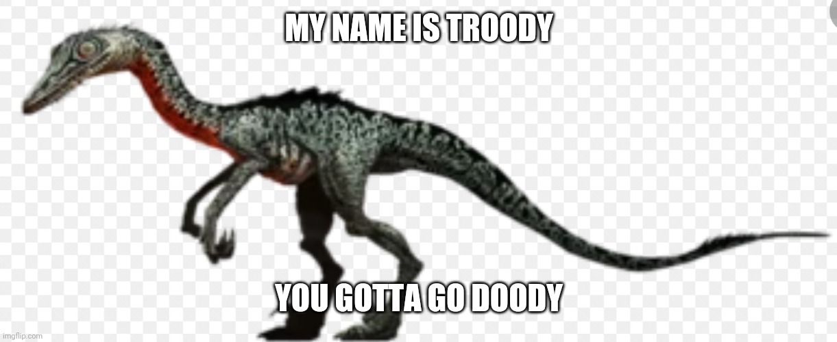 My name is Troody | MY NAME IS TROODY; YOU GOTTA GO DOODY | image tagged in troodon,rhymes | made w/ Imgflip meme maker
