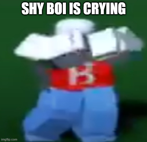 boblox | SHY BOI IS CRYING | image tagged in shy,boi,crying,roblox | made w/ Imgflip meme maker