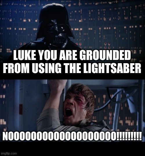 no. | LUKE YOU ARE GROUNDED FROM USING THE LIGHTSABER; NOOOOOOOOOOOOOOOOOOO!!!!!!!!! | image tagged in memes,star wars no | made w/ Imgflip meme maker