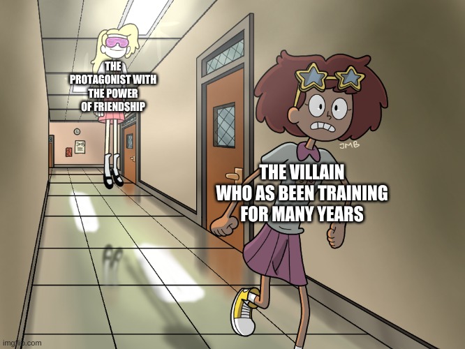 anime be like: | THE PROTAGONIST WITH THE POWER OF FRIENDSHIP; THE VILLAIN WHO AS BEEN TRAINING FOR MANY YEARS | image tagged in memes,funny,anime,hmmm | made w/ Imgflip meme maker
