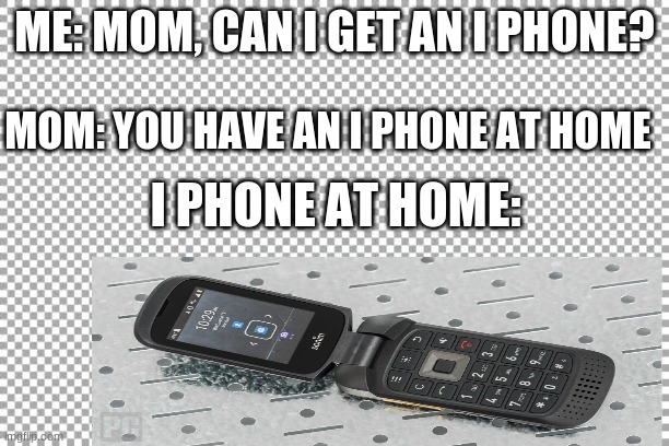 Free | ME: MOM, CAN I GET AN I PHONE? MOM: YOU HAVE AN I PHONE AT HOME; I PHONE AT HOME: | image tagged in free | made w/ Imgflip meme maker