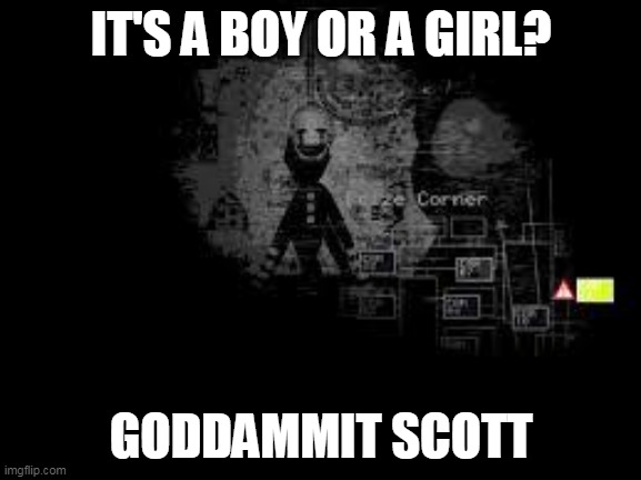 i think it's a girl | IT'S A BOY OR A GIRL? GODDAMMIT SCOTT | image tagged in the puppet from fnaf 2,fnaf,fnaf2,puppet,five nights at freddy's,five nights at freddys | made w/ Imgflip meme maker