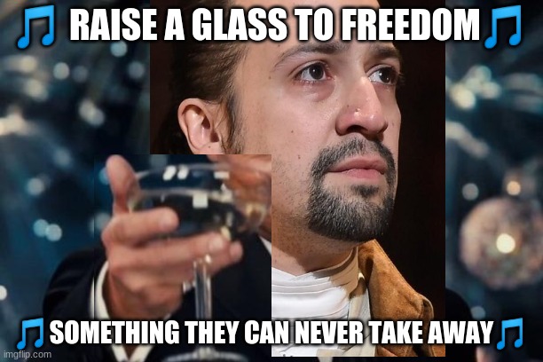 only hamilton fans can laugh | 🎵 RAISE A GLASS TO FREEDOM🎵; 🎵SOMETHING THEY CAN NEVER TAKE AWAY🎵 | image tagged in funny memes | made w/ Imgflip meme maker