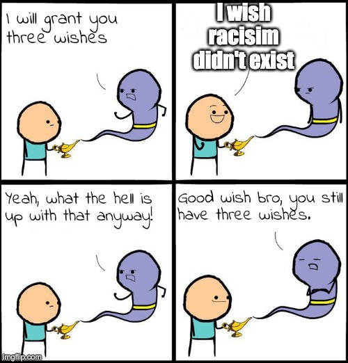 I wish | I wish racisim didn't exist | image tagged in 3 wishes | made w/ Imgflip meme maker