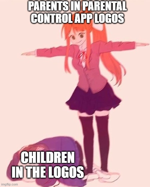Parental control logos | PARENTS IN PARENTAL CONTROL APP LOGOS; CHILDREN IN THE LOGOS | image tagged in anime t pose | made w/ Imgflip meme maker