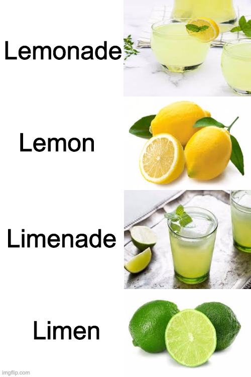 Blank Transparent Square Meme | Lemonade; Lemon; Limenade; Limen | image tagged in memes,blank transparent square | made w/ Imgflip meme maker