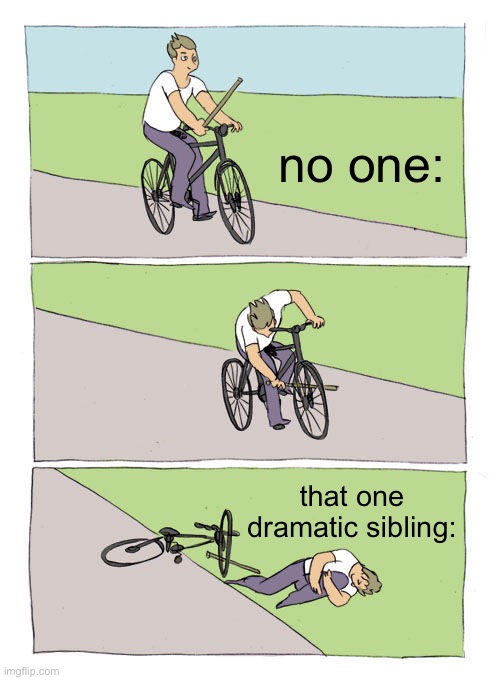 Bike Fall Meme | no one:; that one dramatic sibling: | image tagged in memes,bike fall | made w/ Imgflip meme maker