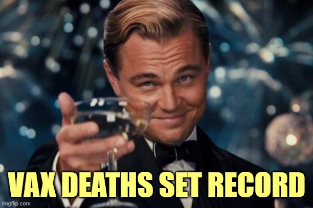 Leonardo Dicaprio Cheers Meme | VAX DEATHS SET RECORD | image tagged in memes,leonardo dicaprio cheers | made w/ Imgflip meme maker