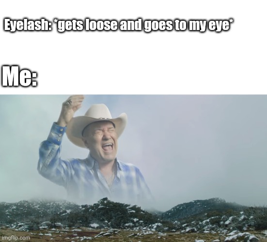 Eyelash: *gets loose and goes to my eye*; Me: | image tagged in blank white template,big enough | made w/ Imgflip meme maker