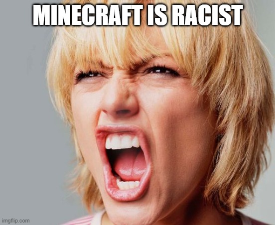 no it is not | MINECRAFT IS RACIST | image tagged in super angry karen,racist,not racist,minecraft | made w/ Imgflip meme maker