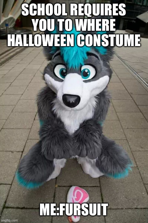 Fursuit | SCHOOL REQUIRES YOU TO WHERE HALLOWEEN CONSTUME; ME:FURSUIT | image tagged in furry | made w/ Imgflip meme maker