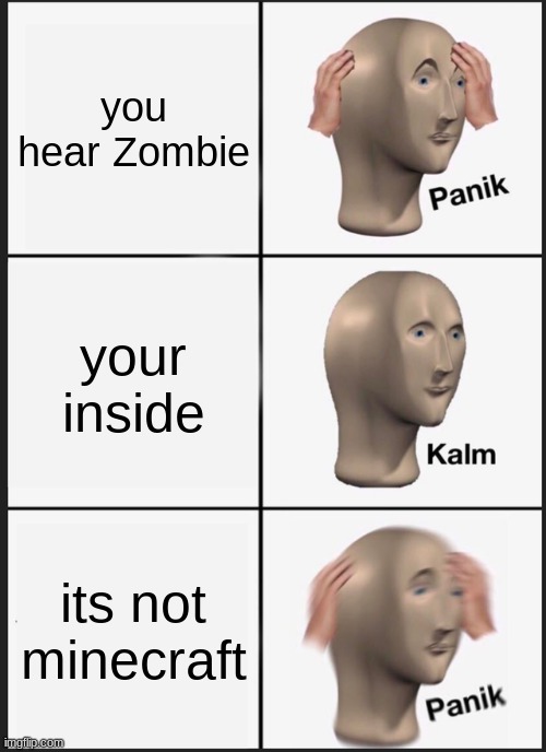 Panik Kalm Panik | you hear Zombie; your inside; its not minecraft | image tagged in memes,panik kalm panik | made w/ Imgflip meme maker