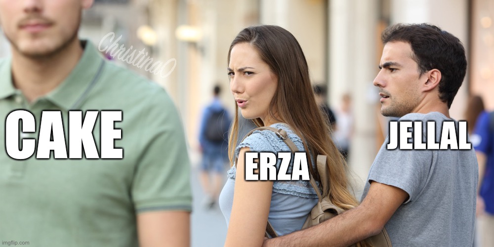Erza Cake - Fairy Tail Meme | CAKE; JELLAL; ERZA | image tagged in distracted girlfriend,cake,erza scarlet,jellal fernandes,fairy tail,fairy tail meme | made w/ Imgflip meme maker