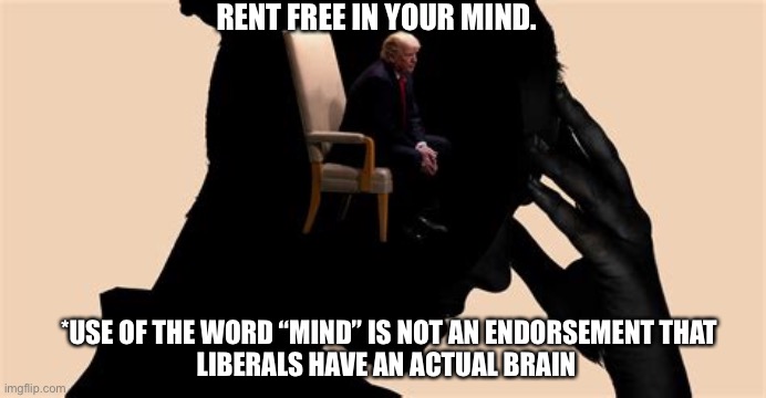 Rent Free | RENT FREE IN YOUR MIND. *USE OF THE WORD “MIND” IS NOT AN ENDORSEMENT THAT LIBERALS HAVE AN ACTUAL BRAIN | image tagged in rent free | made w/ Imgflip meme maker