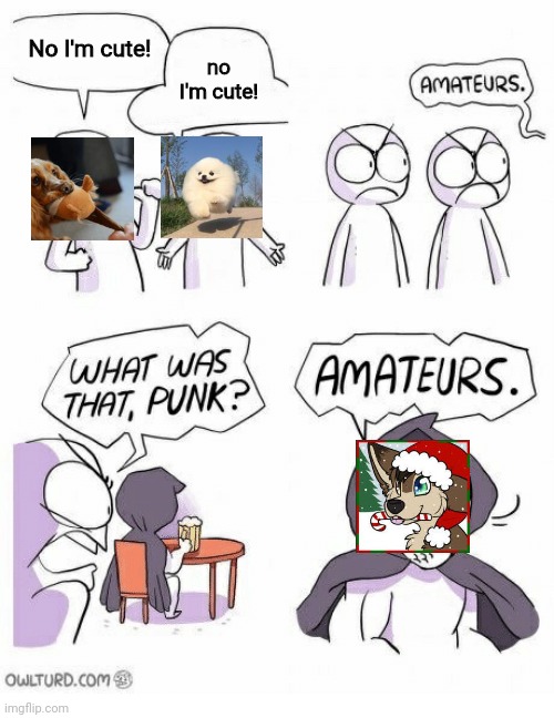 *Vietnam flashbacks* | No I'm cute! no I'm cute! | image tagged in amateurs | made w/ Imgflip meme maker