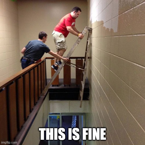 Ladder Safety  | THIS IS FINE | image tagged in ladder safety | made w/ Imgflip meme maker